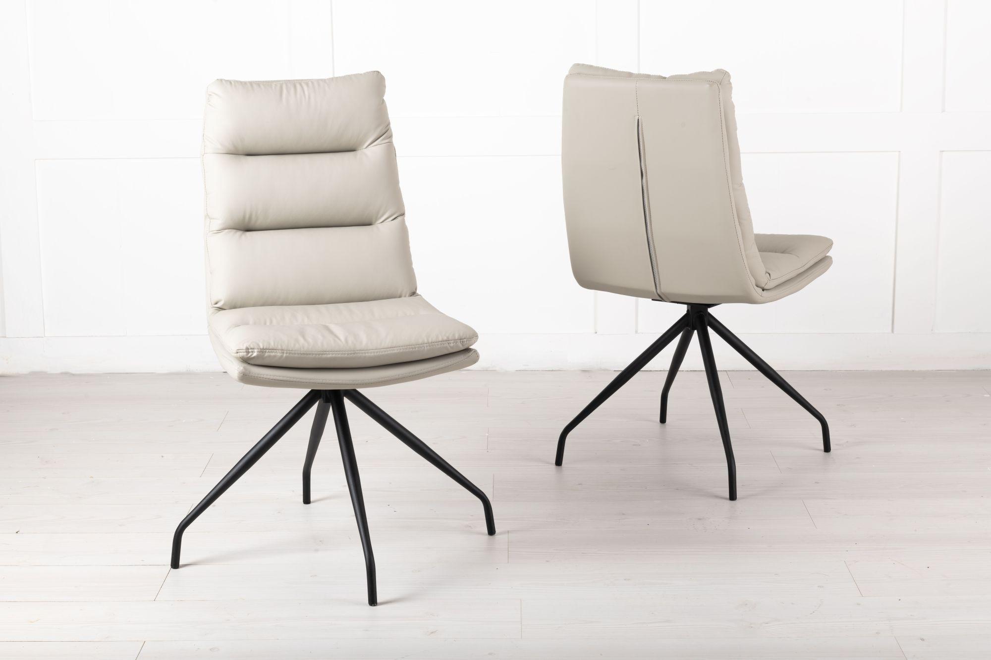 Product photograph of Diego Beige Leather Swivel Dining Chair With Black Legs from Choice Furniture Superstore.